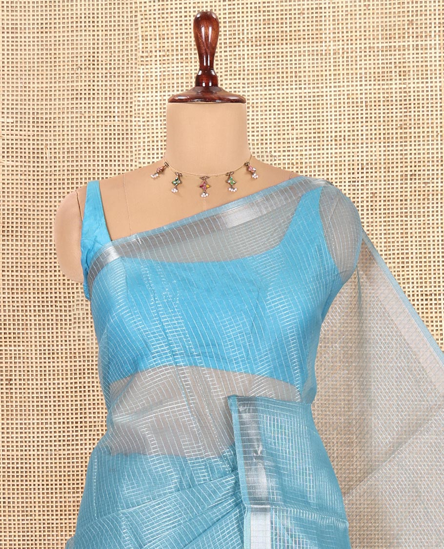 Blue Semi-Organza Chex Saree