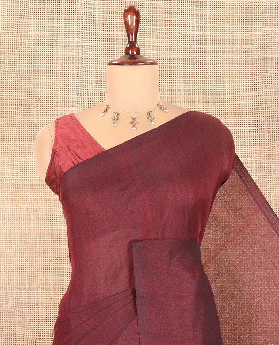 Borderless Purple Plain Khadi Cotton Saree
