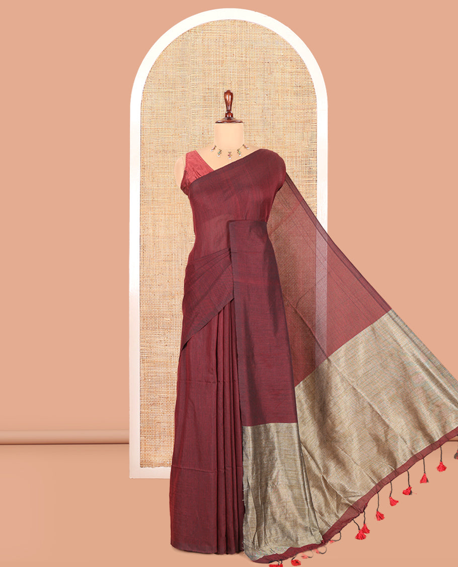 Borderless Purple Plain Khadi Cotton Saree