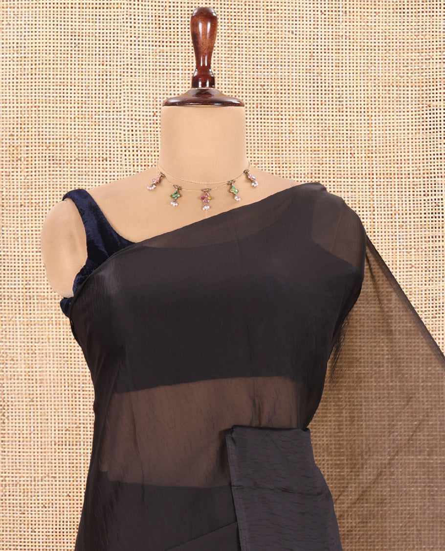 Borderless Black Plain Rangoli Chiffon Saree