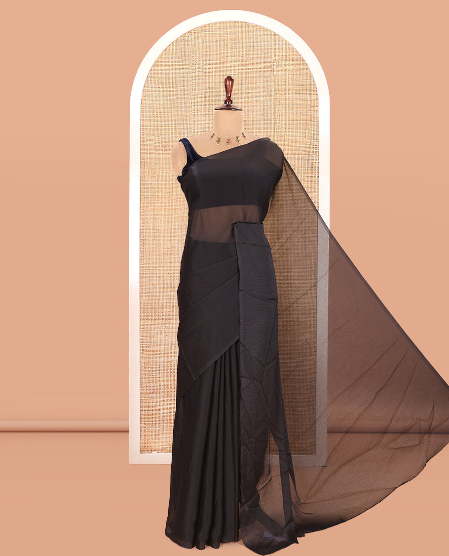 Borderless Black Plain Rangoli Chiffon Saree