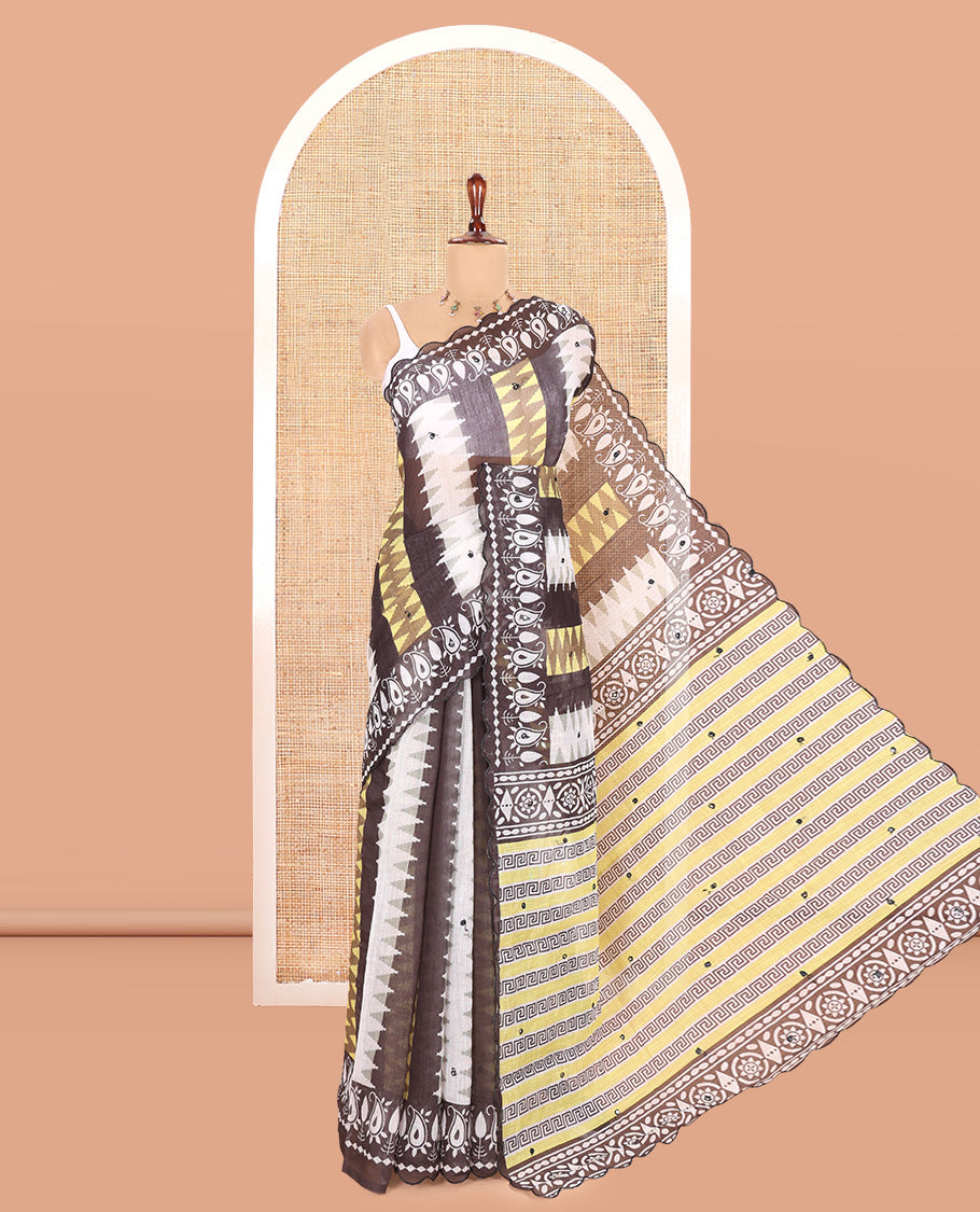 Lemon Yellow Linen Cotton Saree