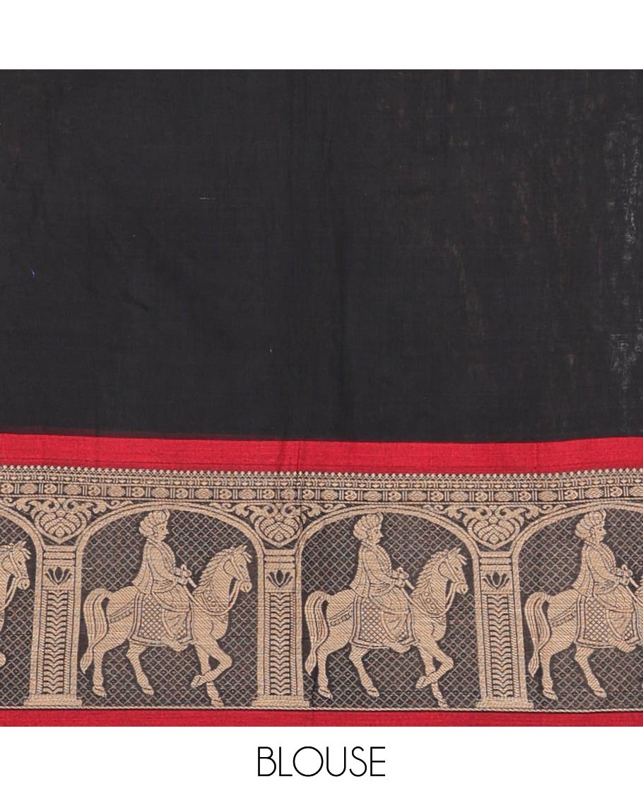 Black with maroon mercerised cotton daman resham border half saree with mercerised cotton blouse & skya georgette one side resam border work