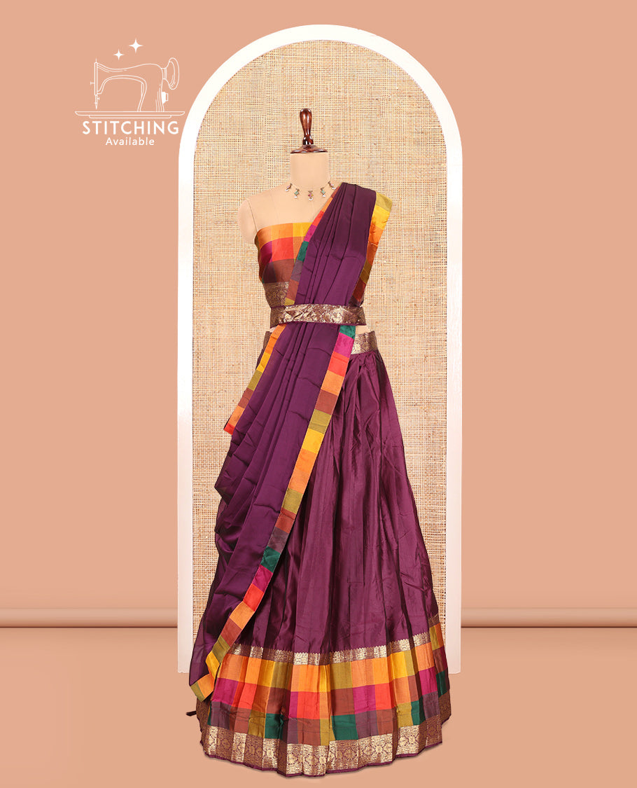 Wine Semi-Silk Half-Saree