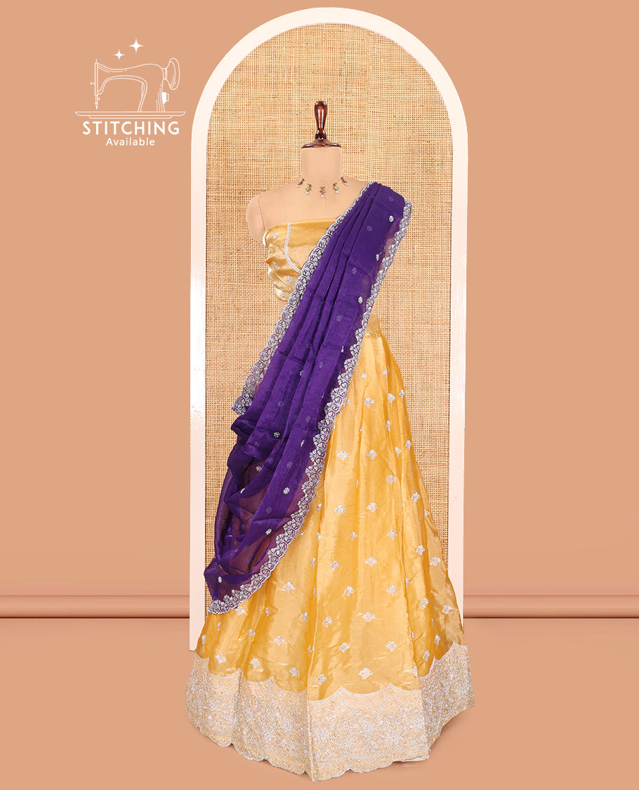 Yellow Velvet Organza Half-Saree