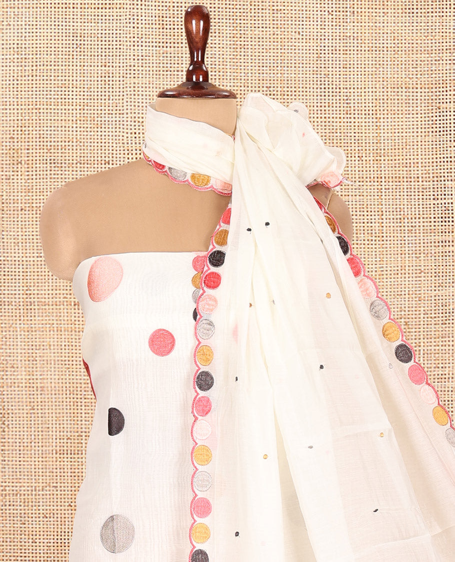 Cream Mul Chanderi Material Chudidar Set