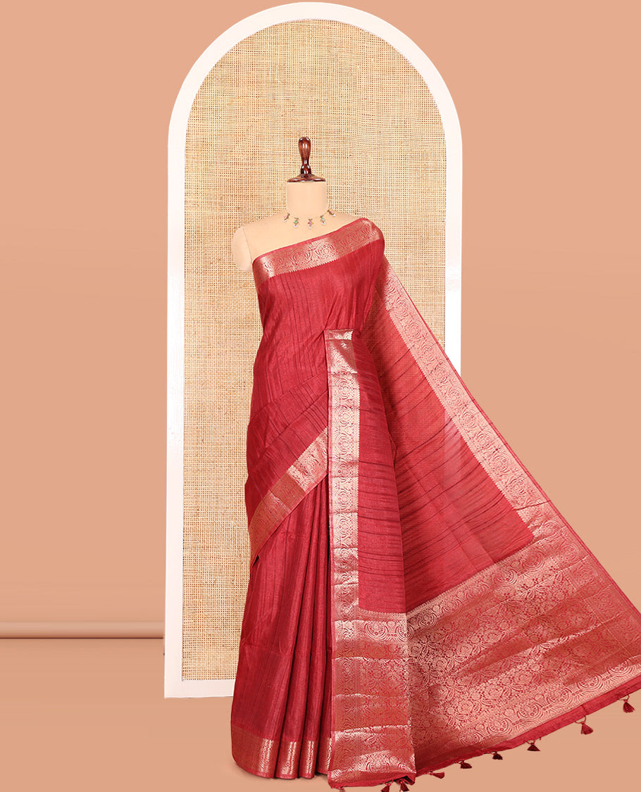 Maroon Fancy Tussar Saree, Intricate Border, Grand Pallu, a Contrast Printed Blouse, Matching Brocade Blouse