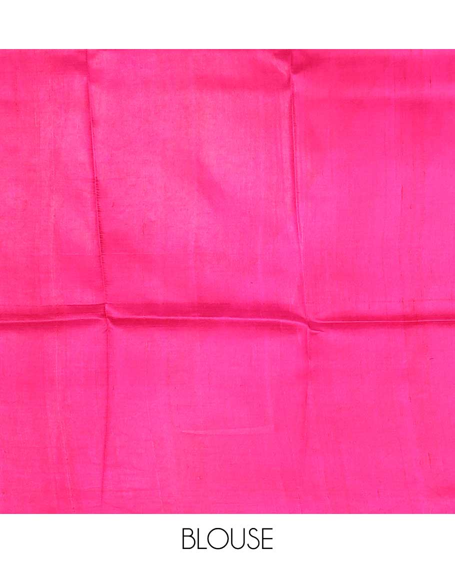 Cream checked printed silk saree with contrast border & floral design pallu