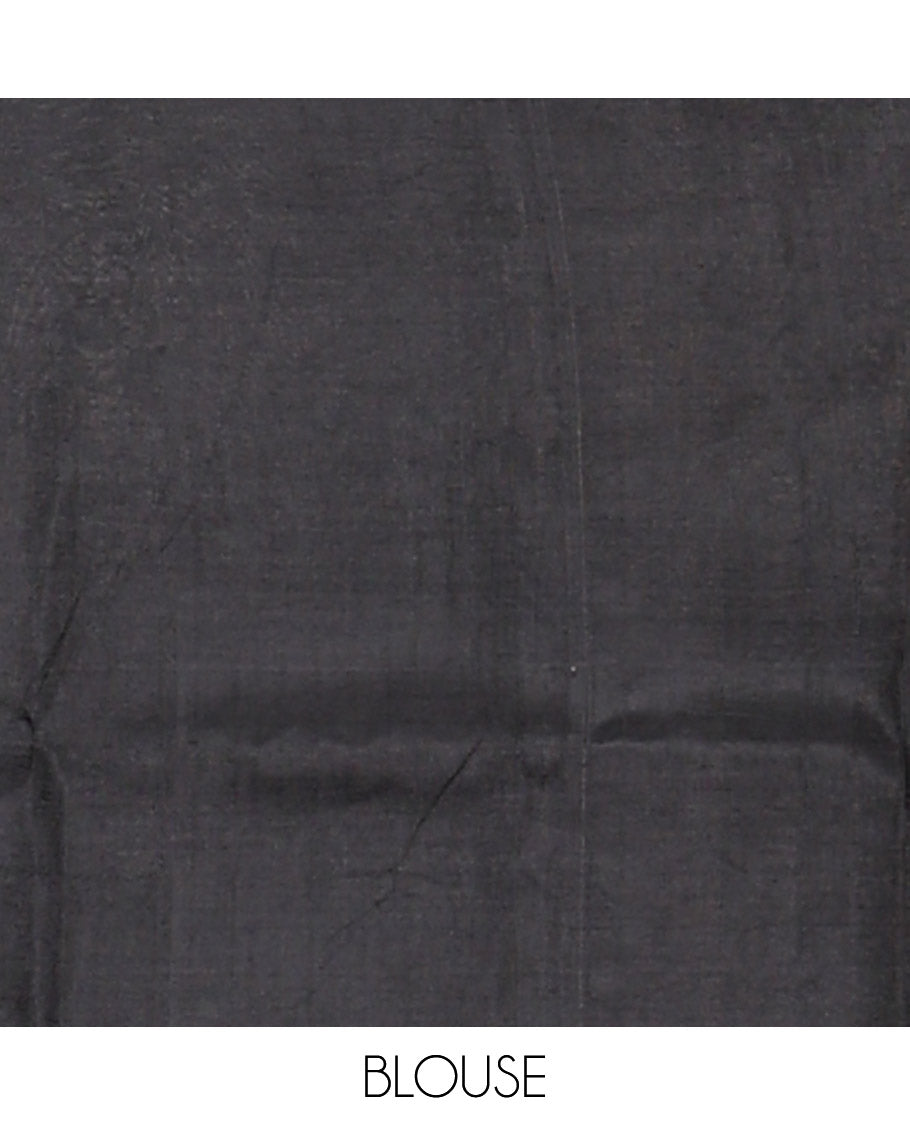 Grey abstract geometric printed saree with brown and black printed pallu
