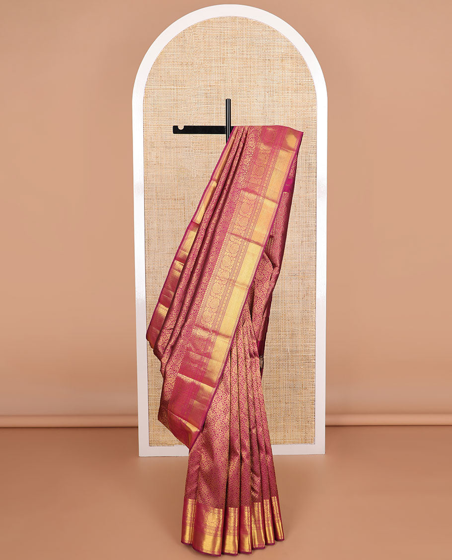 Dark pink floral vine design silk saree with self border of manga,muthu, kodi visiry banaras design & zari design pallu