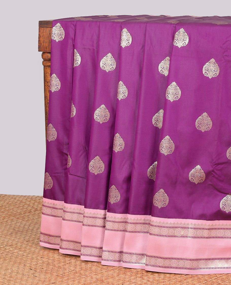 Purple leaf buttas semi-soft silk saree with contrast traditional zari designb order & argyle design pallu