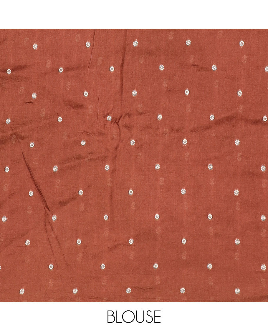 Brown floral vine and animal motifs meenakari design Matka silk saree, traditional design border, and intricate pallu