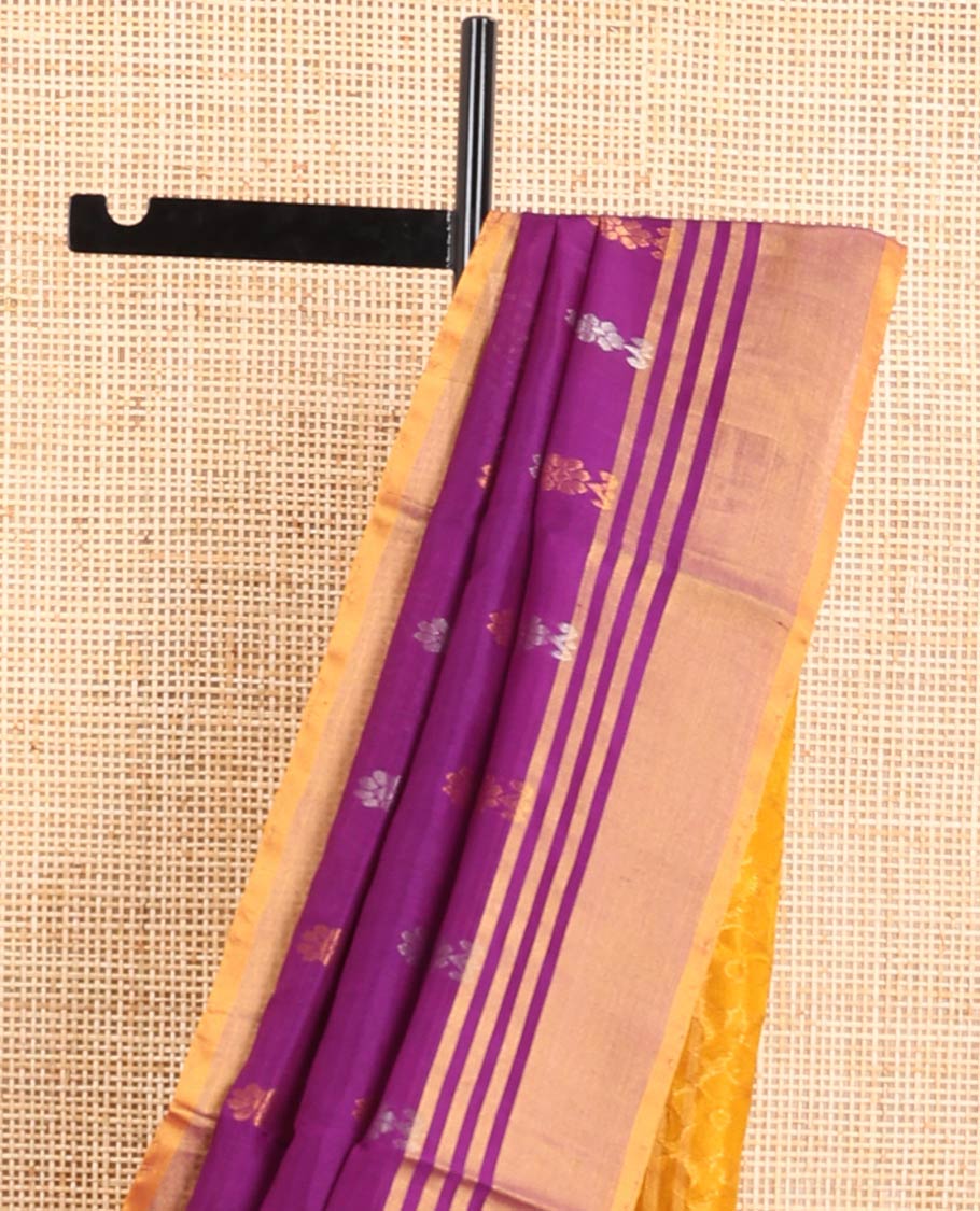 Purple floral motifs uppda saree with contrast zari border & florald design pallu