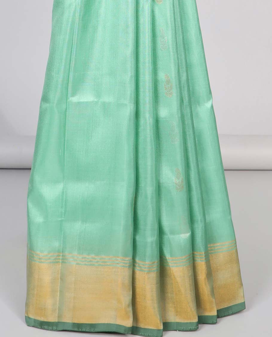 Green motifs uppada silk saree with contrast zari border & intricate floral zari design pallu