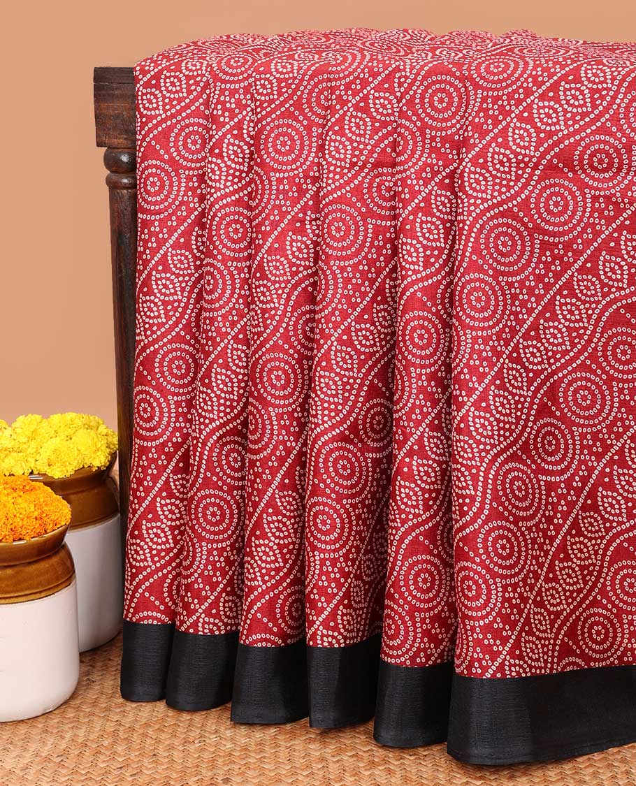 Maroon bandhni design khadhi cotton saree with contrast border & contrast blouse