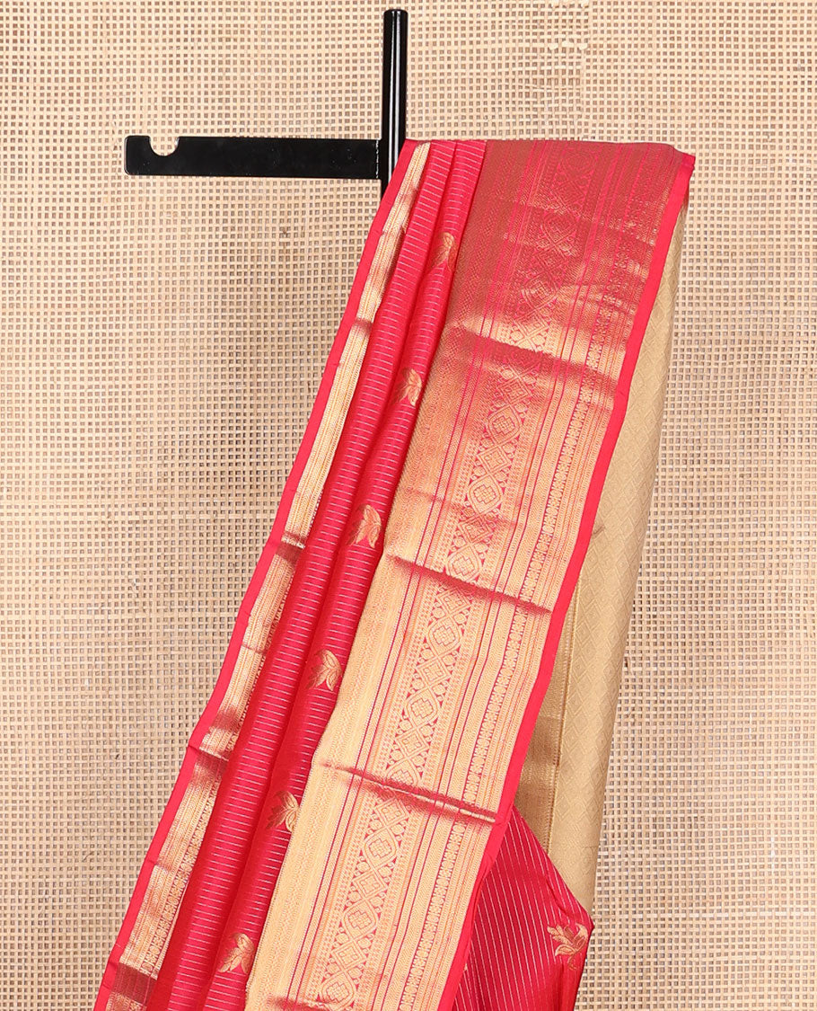 Red striped, buttas vasundhara elite silk saree with contrast zari design border & checked floral design pallu