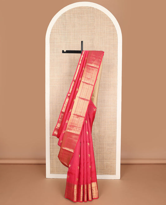 Red striped, buttas vasundhara elite silk saree with contrast zari design border & checked floral design pallu