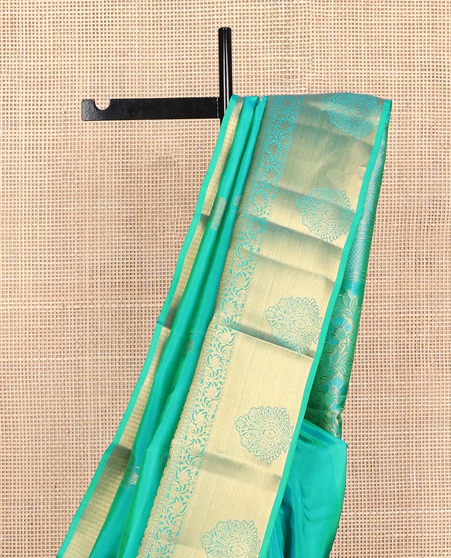 Turquoise zari buttas Vasundhara silk mix saree, zari kodi visiry border & pallu of intricate designs
