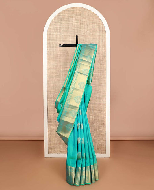 Turquoise zari buttas Vasundhara silk mix saree, zari kodi visiry border & pallu of intricate designs