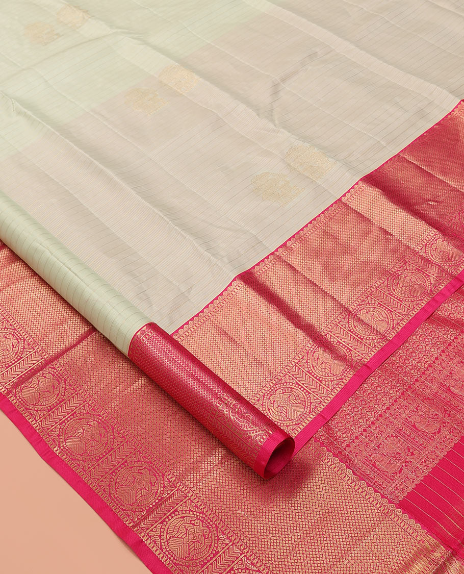 Cream Zari Design Vasundhara Lite Silk Mix Saree, a Contrast Iruthalai Pakshi Border, Intricate Pallu, a Contrast Blouse
