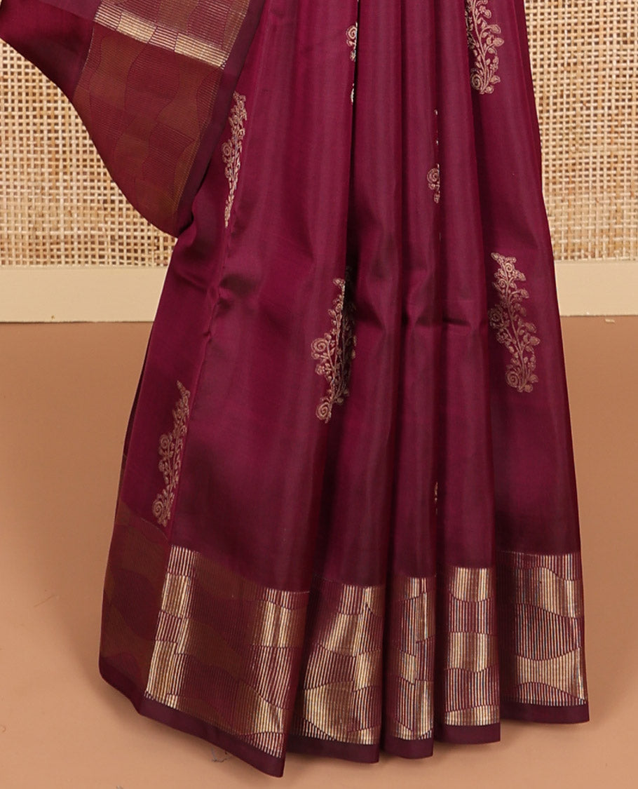 Maroon floral design vasundhara elite silk saree with zari design border & geometric design pallu