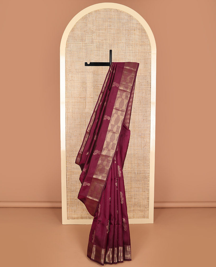 Maroon floral design vasundhara elite silk saree with zari design border & geometric design pallu