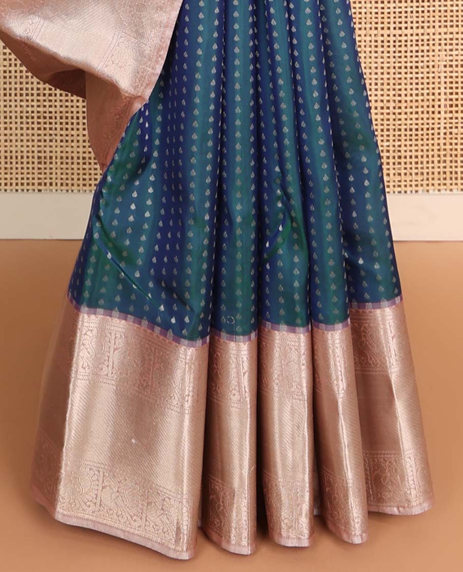 Blue floral buttas vasundhara elite silk saree with contrast traditional zari design border & floral zari design pallu