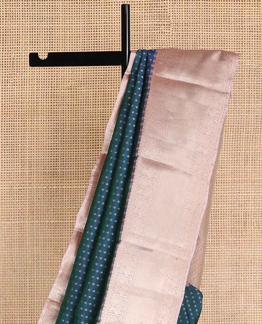 Blue floral buttas vasundhara elite silk saree with contrast traditional zari design border & floral zari design pallu