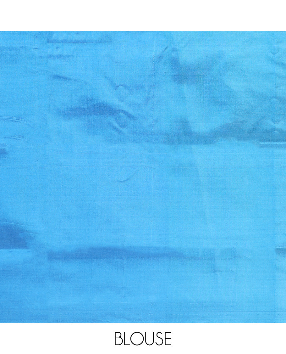 Borderless green buttas Banana pith saree, contrast pallu of stripes, and buttas