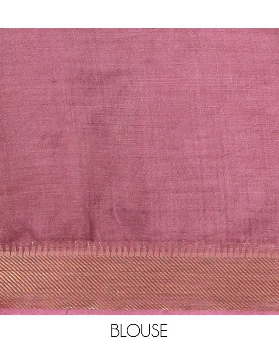 Brown Banana Pith Saree Graced with Zari Buttas, Temple Border of Zari Designs, Subtle Pallu of Zari Designs, and Paired with a Matching Blouse