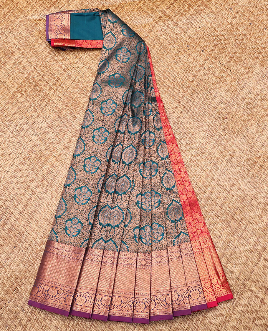 Blue Budget Silk Saree, Ornamented with Jacquard, Complemented by Contrast Traditional Zari Border, Intricate Pallu, and a Contrast Blouse
