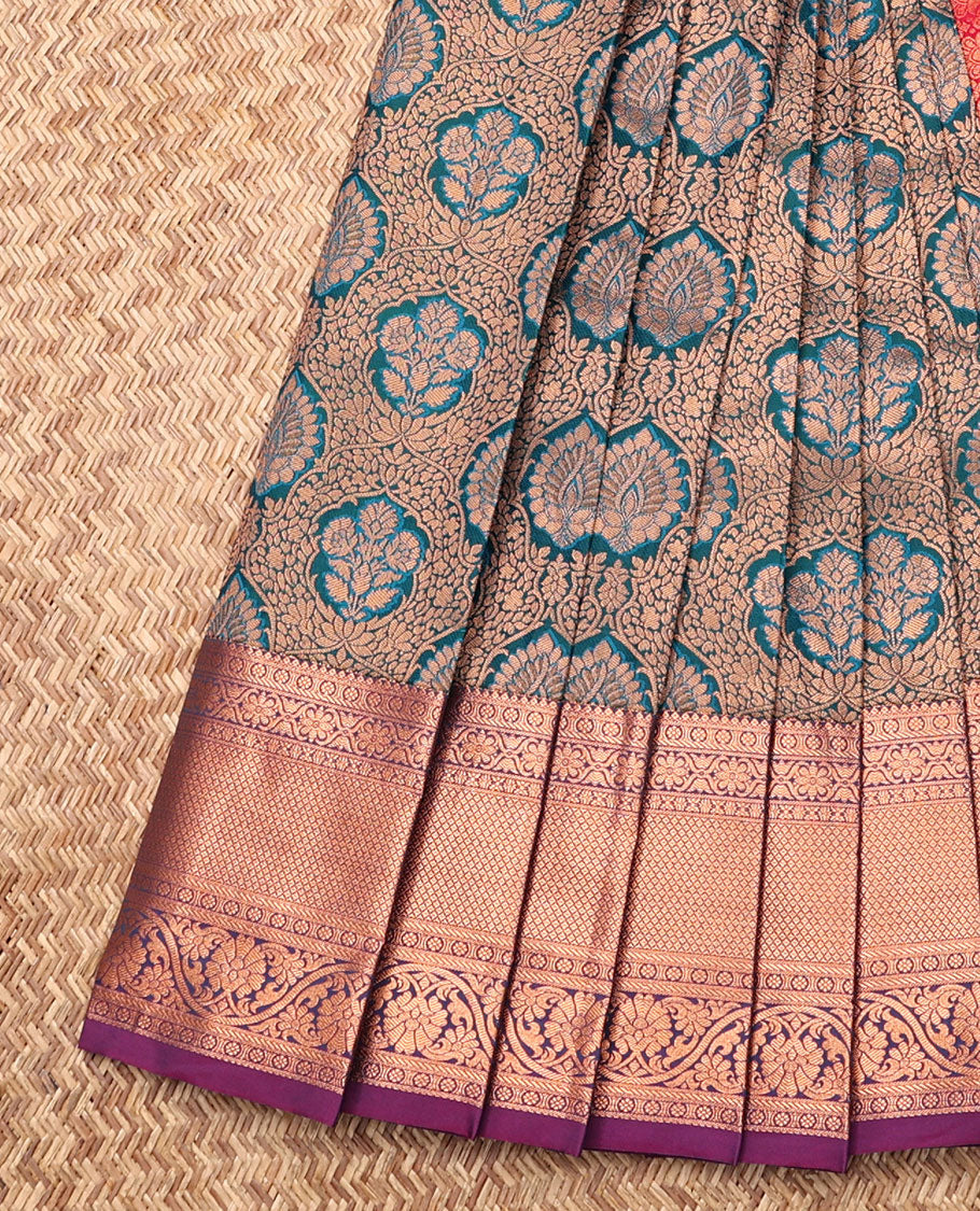 Blue Budget Silk Saree, Ornamented with Jacquard, Complemented by Contrast Traditional Zari Border, Intricate Pallu, and a Contrast Blouse