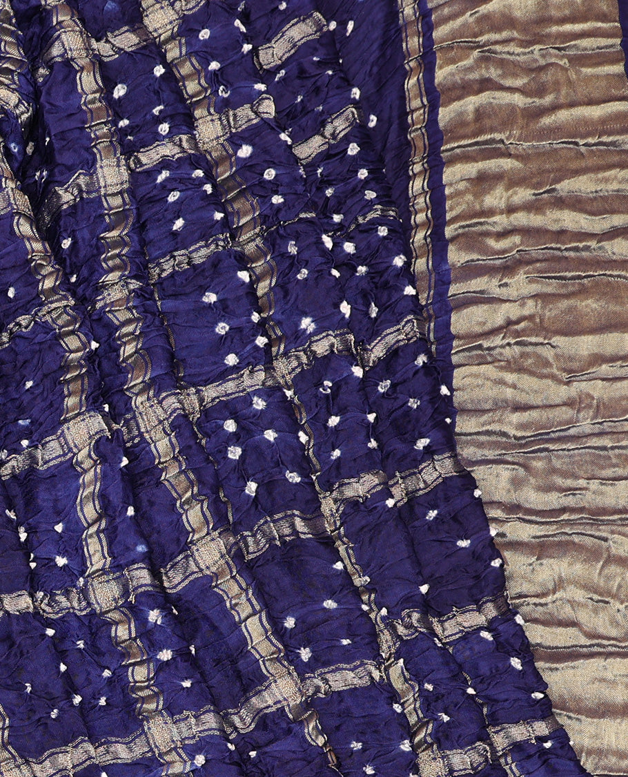 Borderless Blue Bandhani Dola Silk Saree
