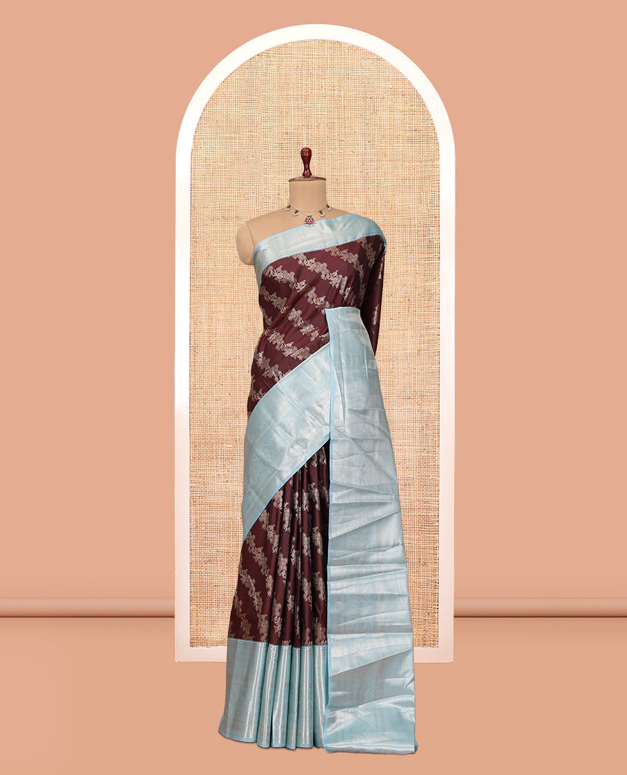 Brown-Sea Blue Budget Silk Saree