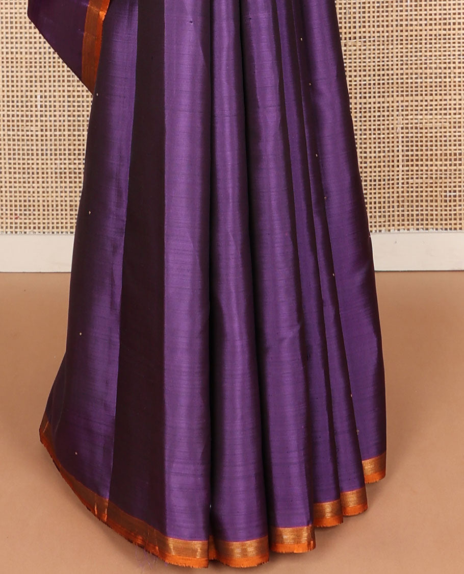Borderless violet buttas Kanchipuram silk saree, self-pallu of kathir,muthu,rudraksham,mayil kann & corner manga