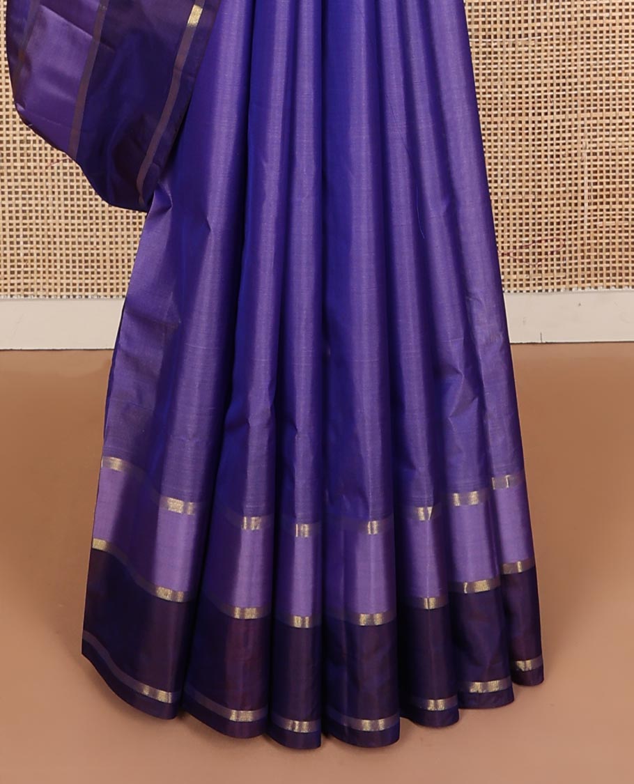 Violet zar buttas Kanchipuram silk saree, contrast rettai pettu zari design border, and zari design pallu