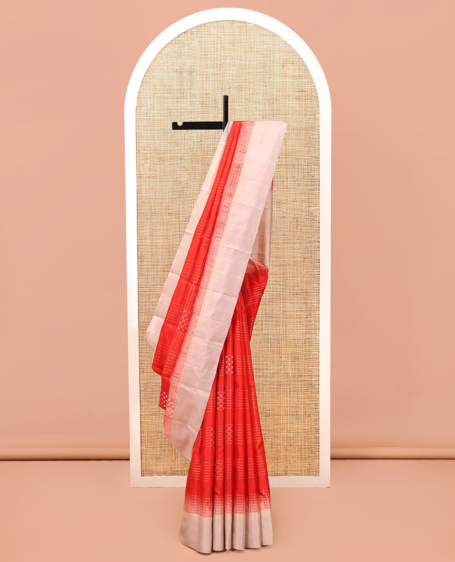 Orange Checked Kanchipuram Silk Saree, a Contrast Border, Sparsely Woven Pallu, and a Contrast Blouse