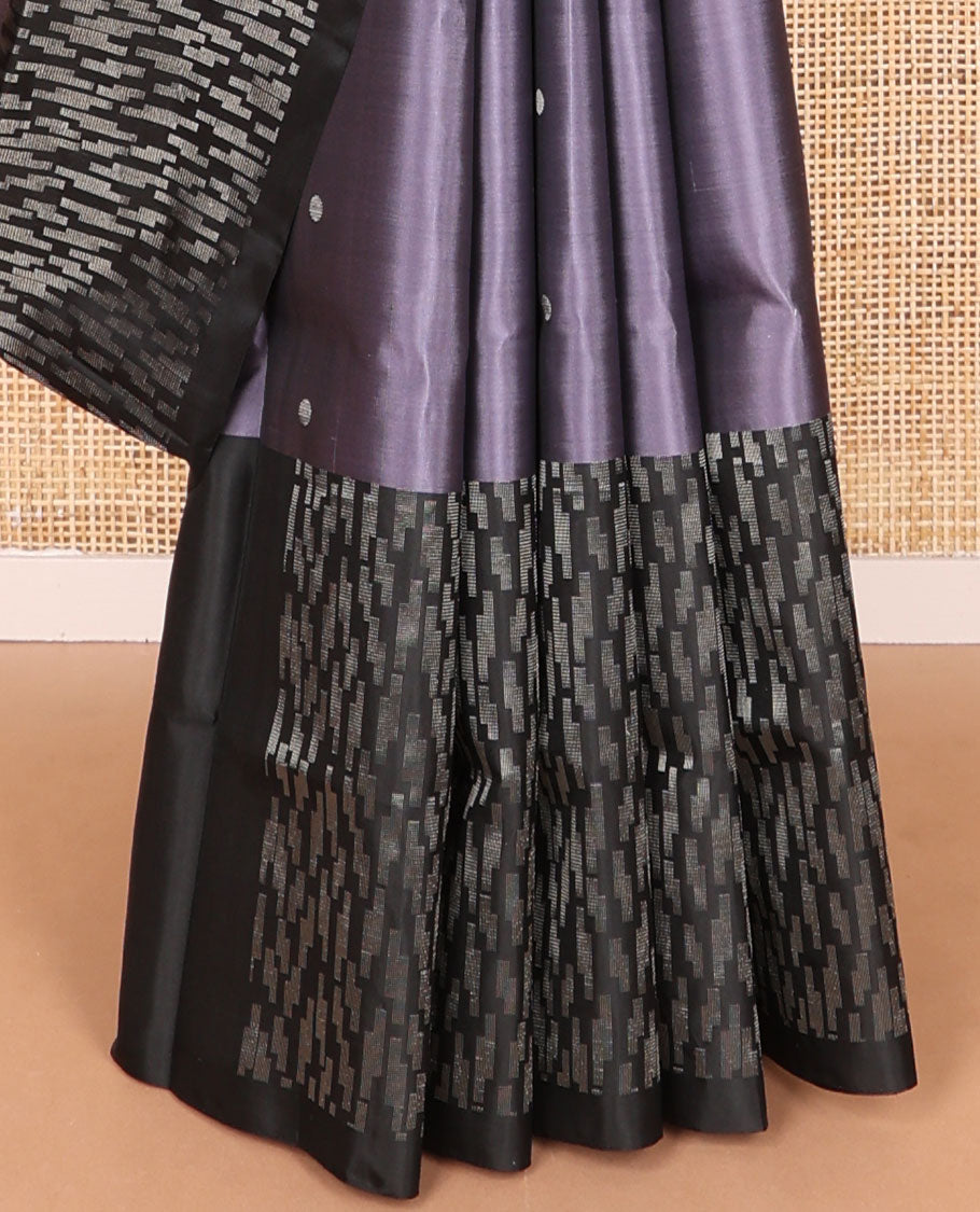 Purple buttas mayuri soft silk saree with contrast geometric design & geometric design pallu