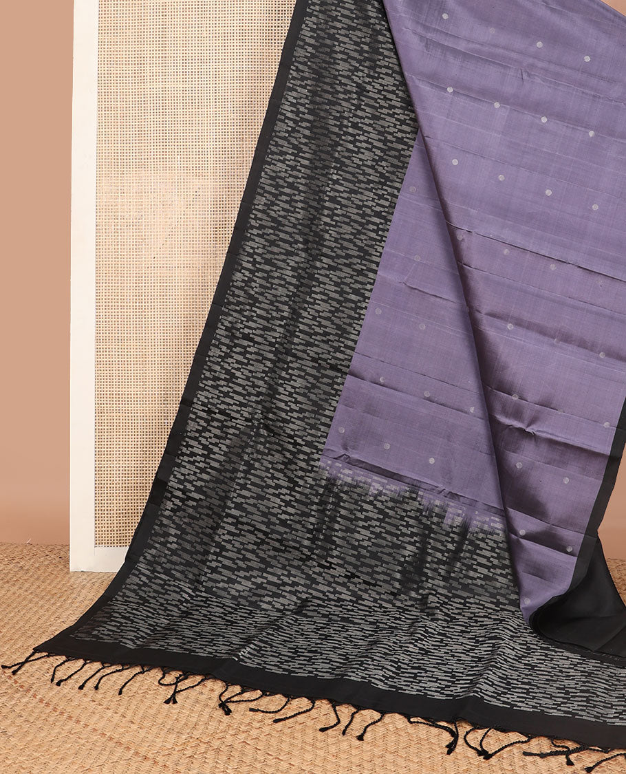 Purple buttas mayuri soft silk saree with contrast geometric design & geometric design pallu