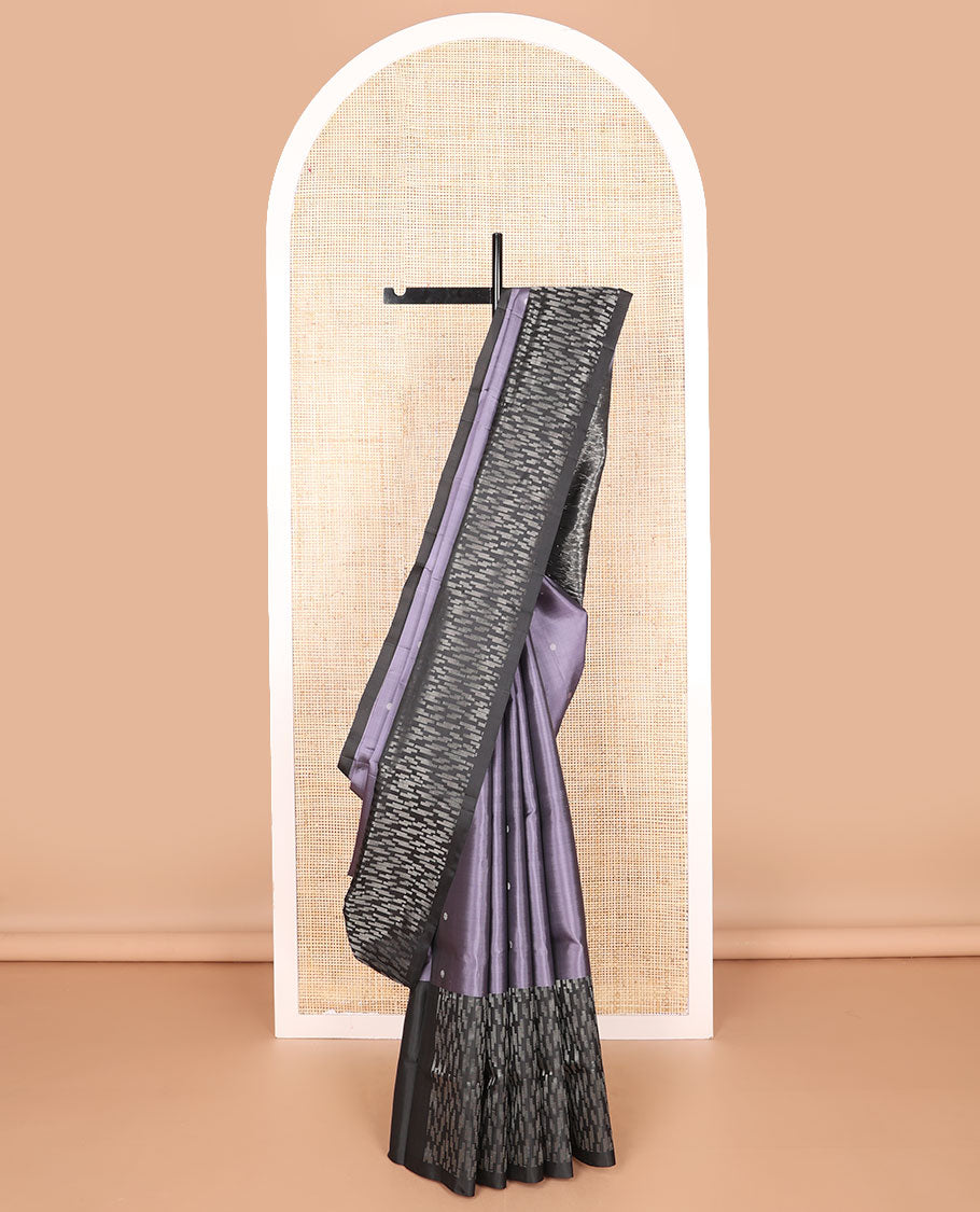 Purple buttas mayuri soft silk saree with contrast geometric design & geometric design pallu