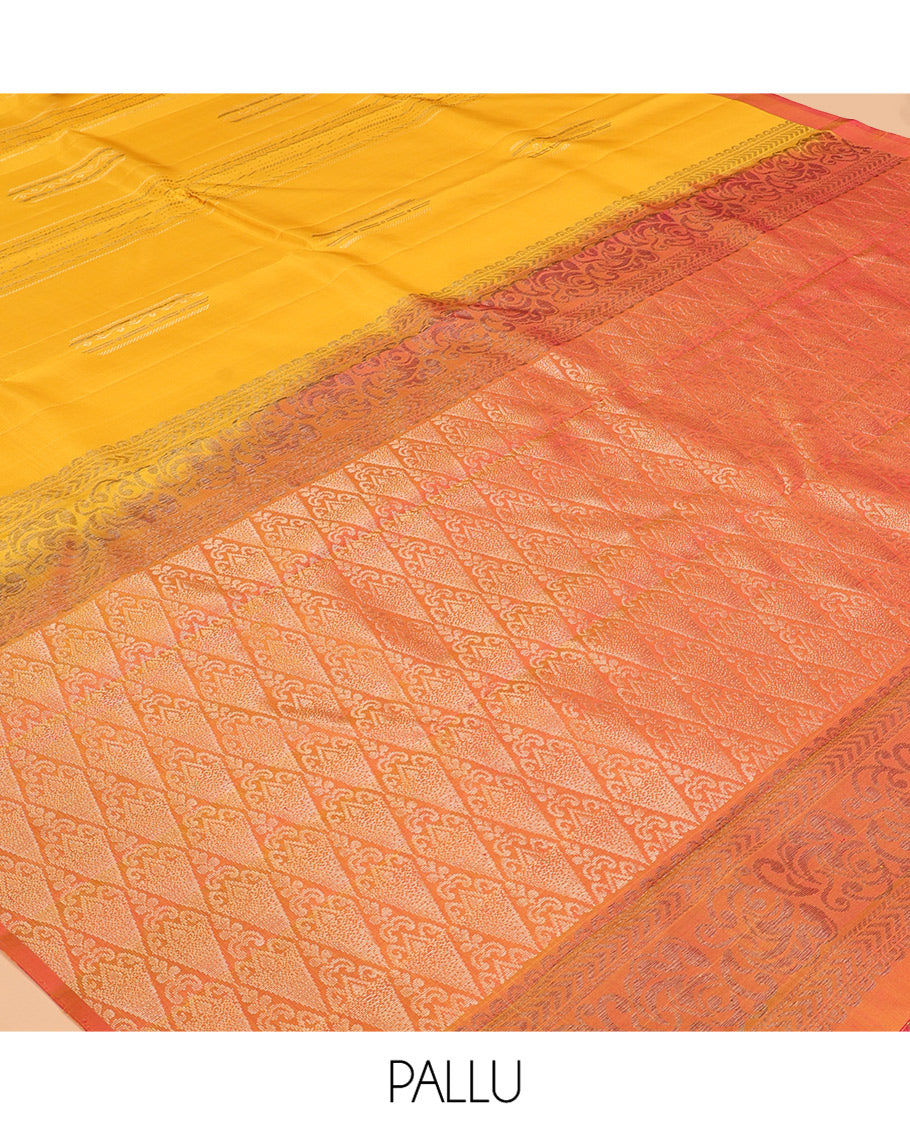 Yellow Mayuri Lite Silk Mix Saree, Sparsely Woven with Zari Buttas, Contrast Zari Buttas Border, Jaal Pallu, and a Contrast Blouse