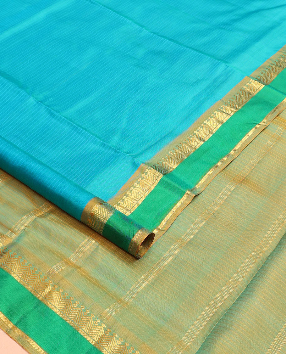 Blue vazhaipoo striped ten-yard silk saree, contrast rettai pettu border of thilakam,vanki & kathir designs & zari striped pallu