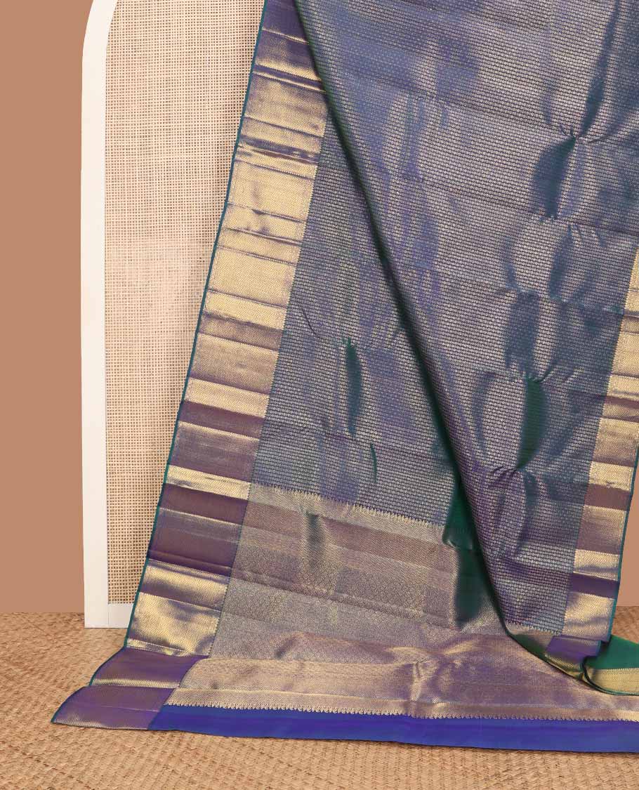 Blue geometric design silk saree with self border of thilakam mokku, mayil kann design & zari design pallu