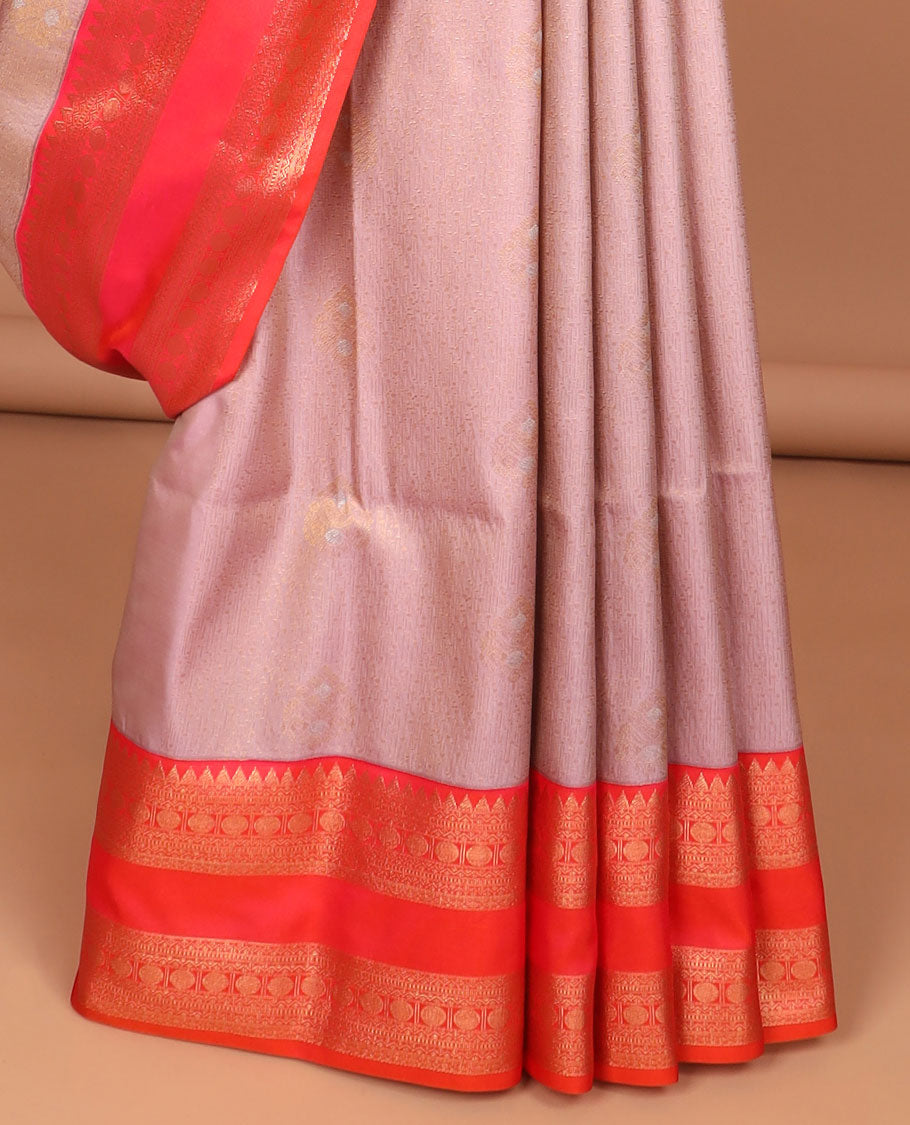 Mauve floral buttas soft silk saree with contrast intricate zari design border & floral , striped design pallu