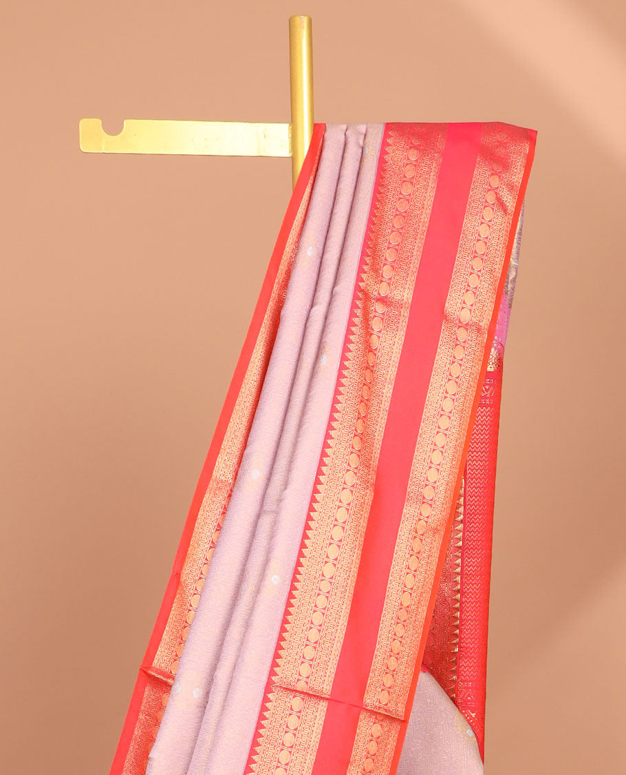 Mauve floral buttas soft silk saree with contrast intricate zari design border & floral , striped design pallu