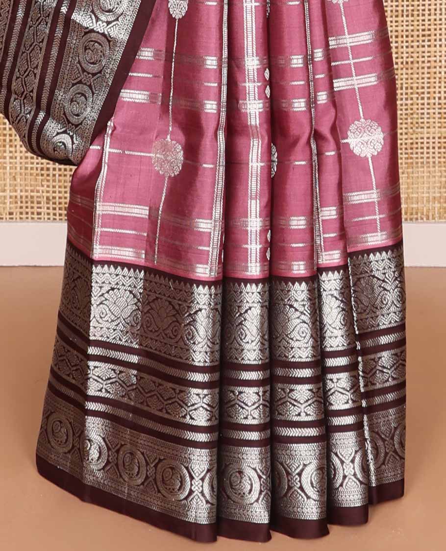 Red checked, motifs venkatagiri silk saree with contrast intricate zari design border & ogee design pallu