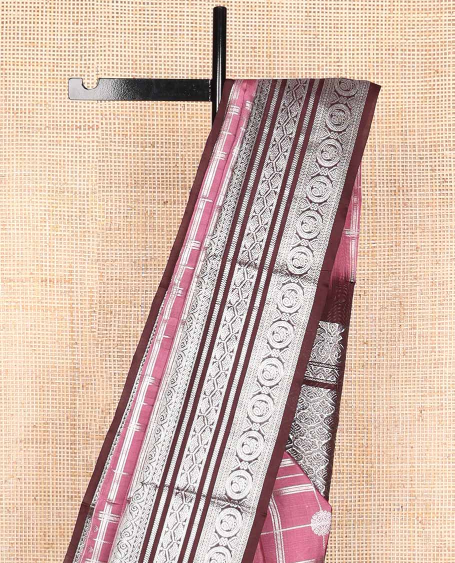 Red checked, motifs venkatagiri silk saree with contrast intricate zari design border & ogee design pallu