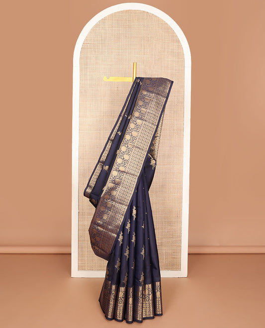 Cement grey floral buttas vasundhara silk mix saree, zari floral & geometric border & jaal design pallu