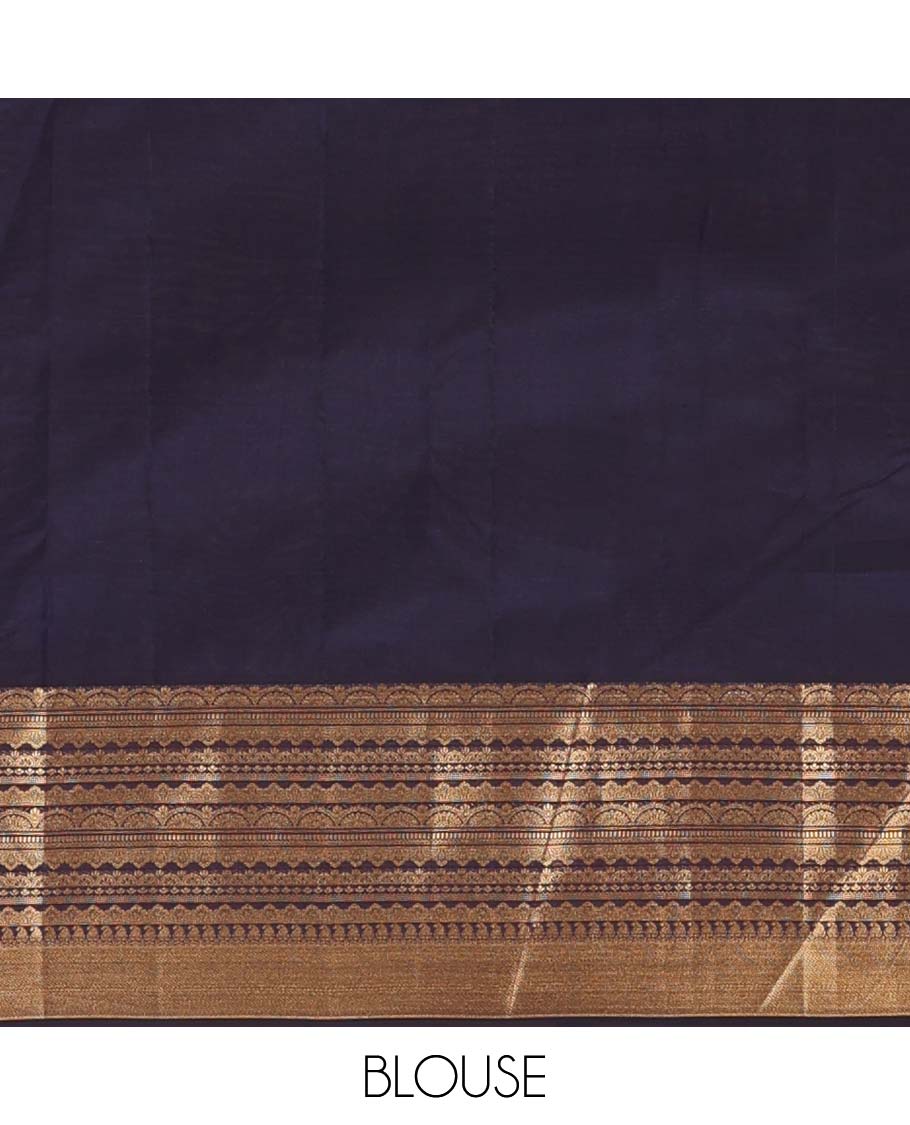 Grey zari stripes Vasundhara silk mix saree, contrast traditional scallop zari border, and jaal pallu