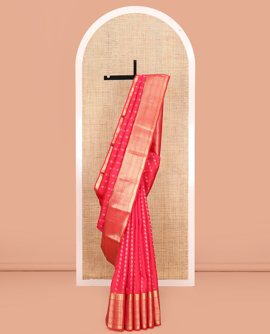 Pink Vasundhara Lite Silk Mix Saree, Decorated with Zari Buttas All Over Its Body, Highlighted by Zari Border of Manga, Muthu, Neli, and Kodi Visiry Designs, Grand Jaal Pallu and Paired with a Matching Blouse